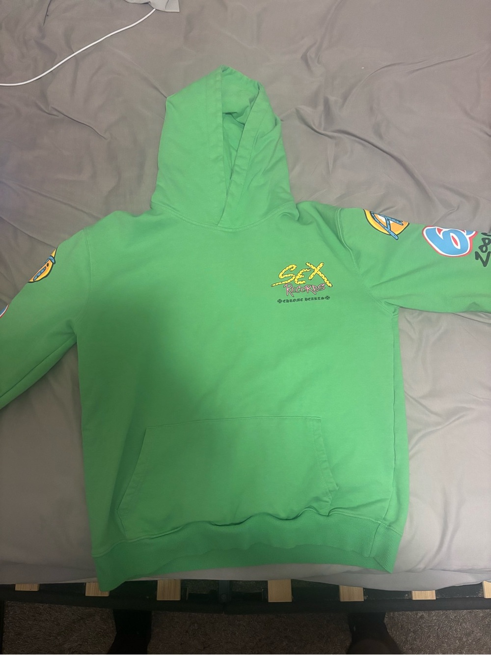 Chrome Hearts Green Graphic Hoodie with Sleeve Logos